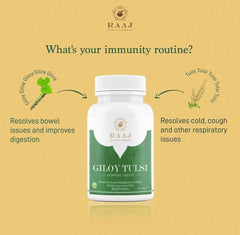 Raaj Ayurvedic Pharmacy Giloy Tulsi Tablets Natural Immunity Booster Ayurved Supplement Enhances Strength & Stamina, Natural Immunity Booster, Purifies Blood | 60 Tablets 100gm Each Pack Of 3