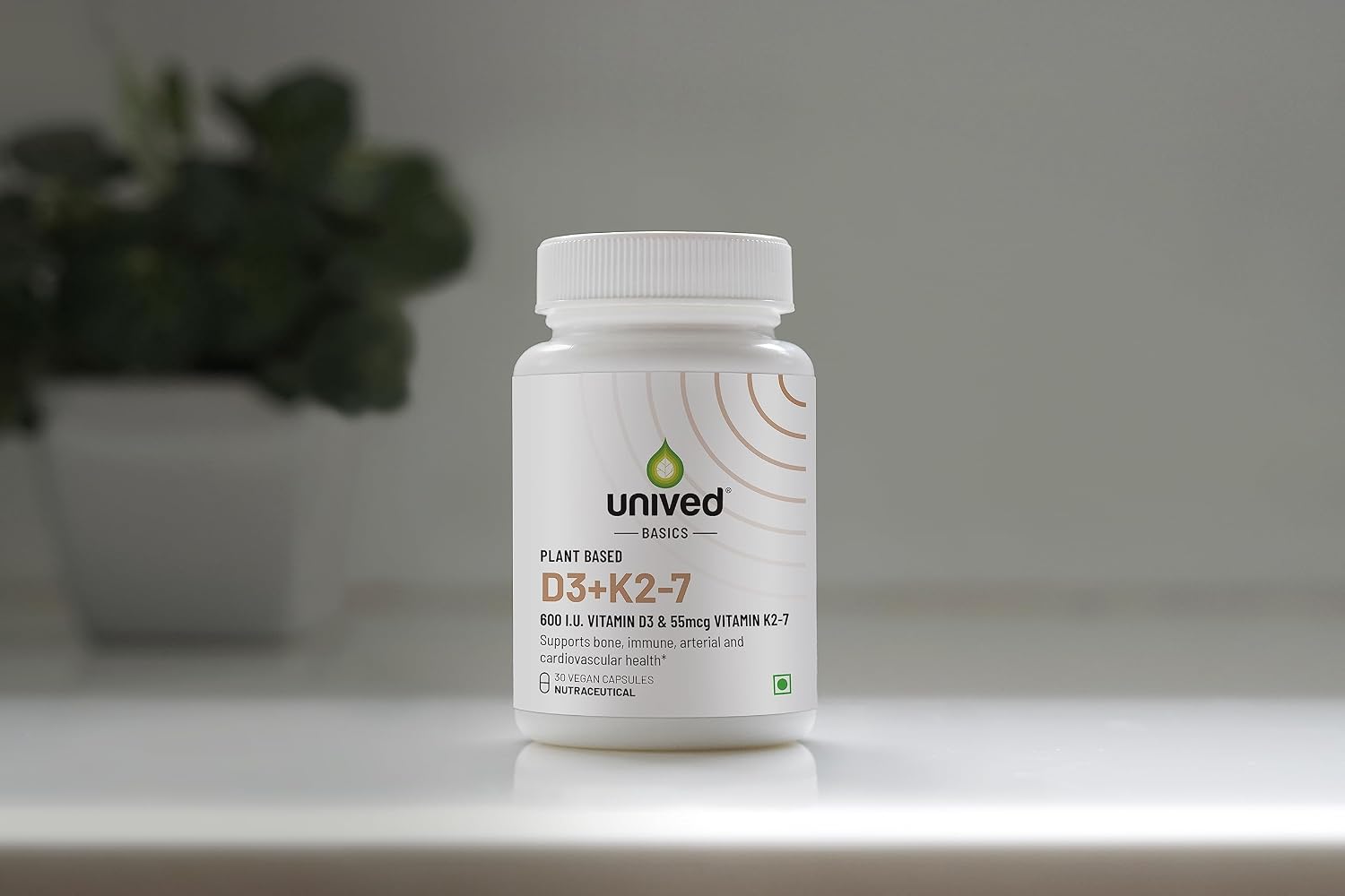 Unived Basics D3 + K2 (Mk-7) | Vegan Vitamin D3 600 Iu & Vitamin K2-7 (Menaquingold) 55mcg | Immunity, Heart, Muscle, & Bone Health | Plant - Based & Natural | 30 Vegan Capsules , 50gm 0.1lbs