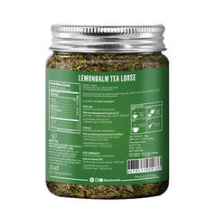 Blue Tea Lemon Balm Herbal Tea - 50gm Reusable Pet Jar, 1.7 Ounce, 50+ Cups | Relieves Stress, Reduces Bloating, Improves Digestion - Caffeine Free, Non-GMO