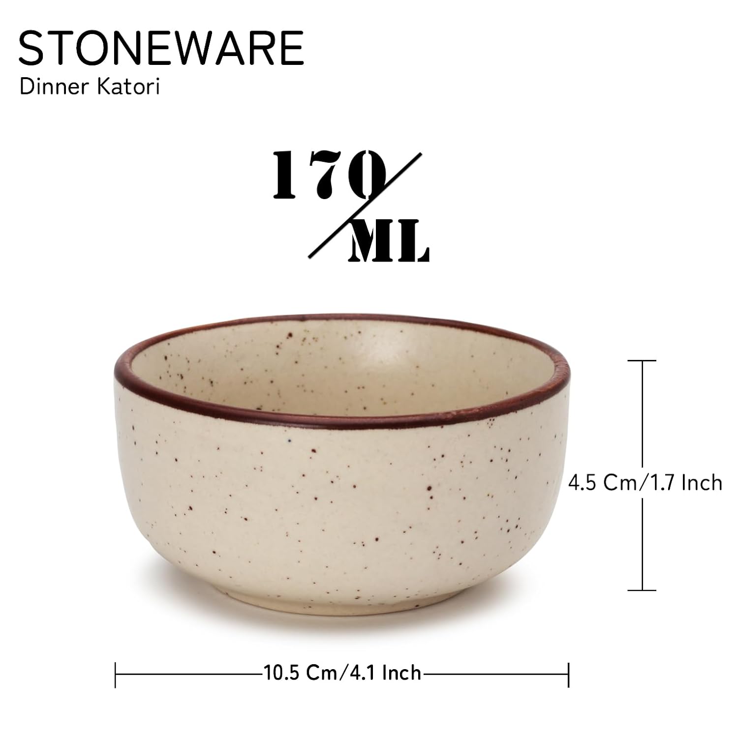 Hand Glazed Ceramic Serving Small Bowl Set Of 4 - 170ml Each, Beige Speckled | Microwave & Dishware Safe - Serving Katori Set