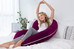 Pregnancy Pillow, Maternity Body Pillow For Sleeping, C Shaped Pillow, Wine - 55 Inch | Full Body Pillow, Pregnancy Pillow For Pregnant Women, Support Belly & Back, Removable Velvet Cover