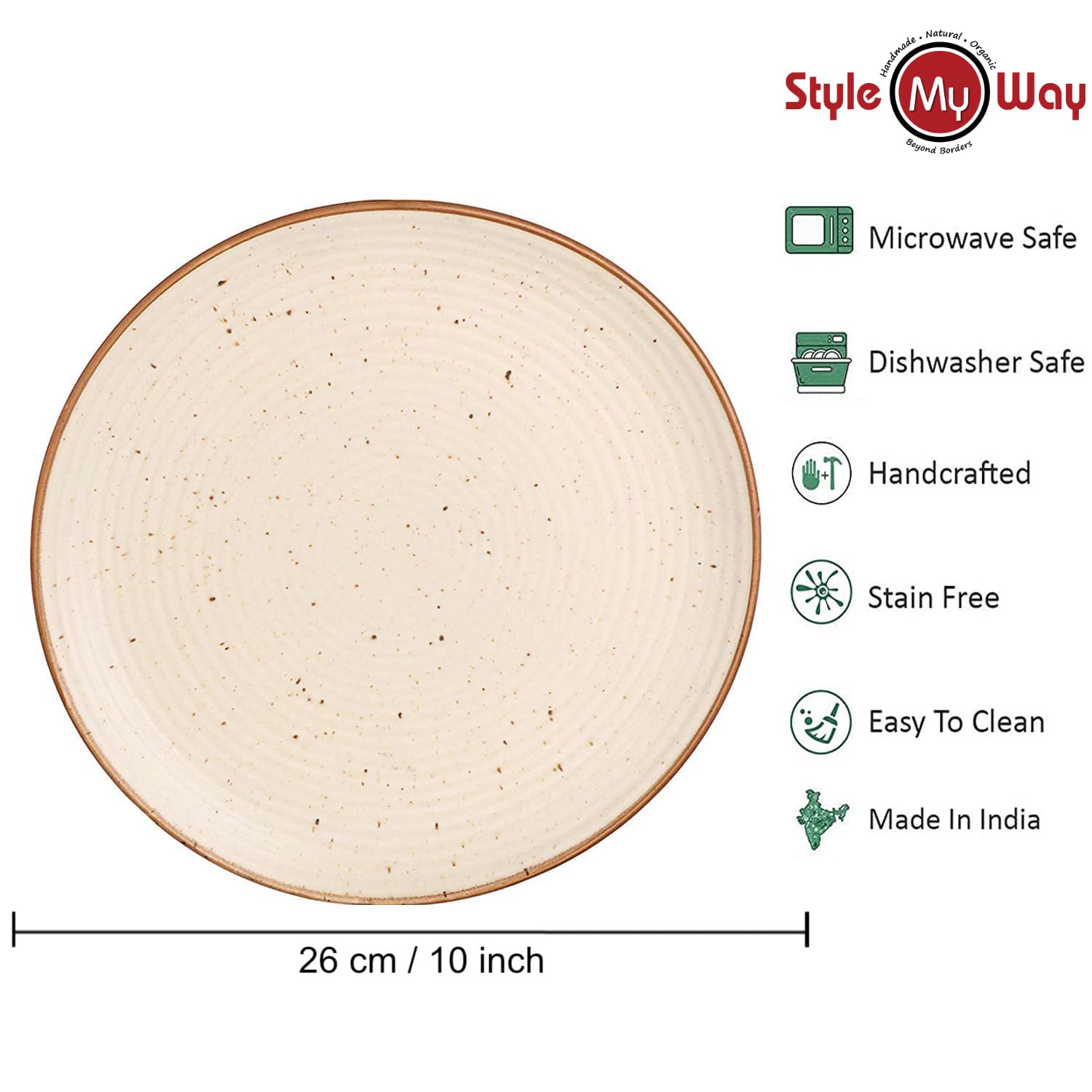 Studio Pottery Ribbed Ceramic Dinner Serving Plates Set Of 2 - Off White, Diameter: 10 Inches | Full Plates - Ceramic Platter - Fiesta Of Hope Collection