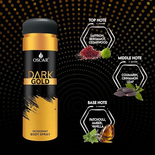 Oscar Black Gold Long Lasting, Premium And Skin Friendly Deodorant Spray Perfume For Unisex, 200ml 6.7 Fl.oz. Each Pack Of 3