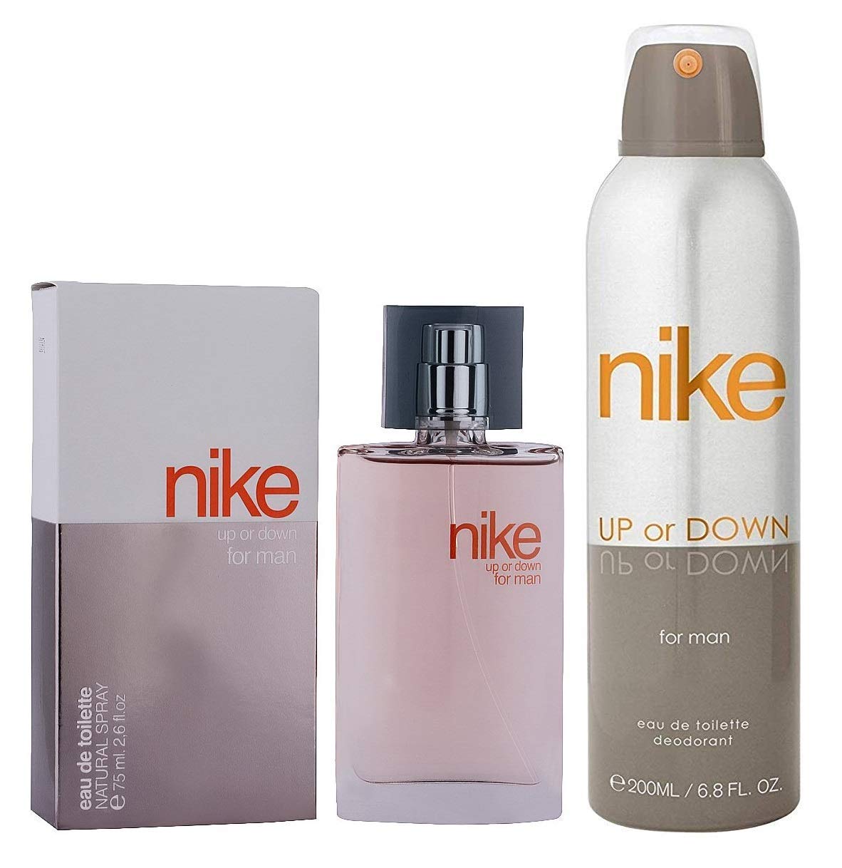 Nike Up Or Down Eau De Toilette Deodorant Spray 200ml 6.7 Fl.oz. & EDT Natural Body Spray Perfume 75ml 2.5 Fl.oz. | Perfect Gift Set For Husband & Wife