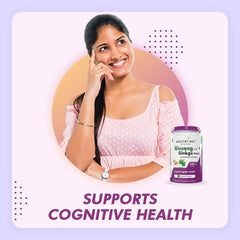 Healthyhey Ginseng + Ginkgo Biloba Improves Memory & Concenration, Safe & Effective Dose For Daily Consumption | 90 Veg Capsules 150gm 0.3lbs