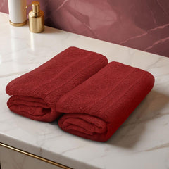Troveo Super Soft Cotton Hand Towels 400 Gsm | Super Absorbent Multipurpose Hand Towel For Home Gym Workout Traveling Running & Kitchen (Red) - Pack Of 2