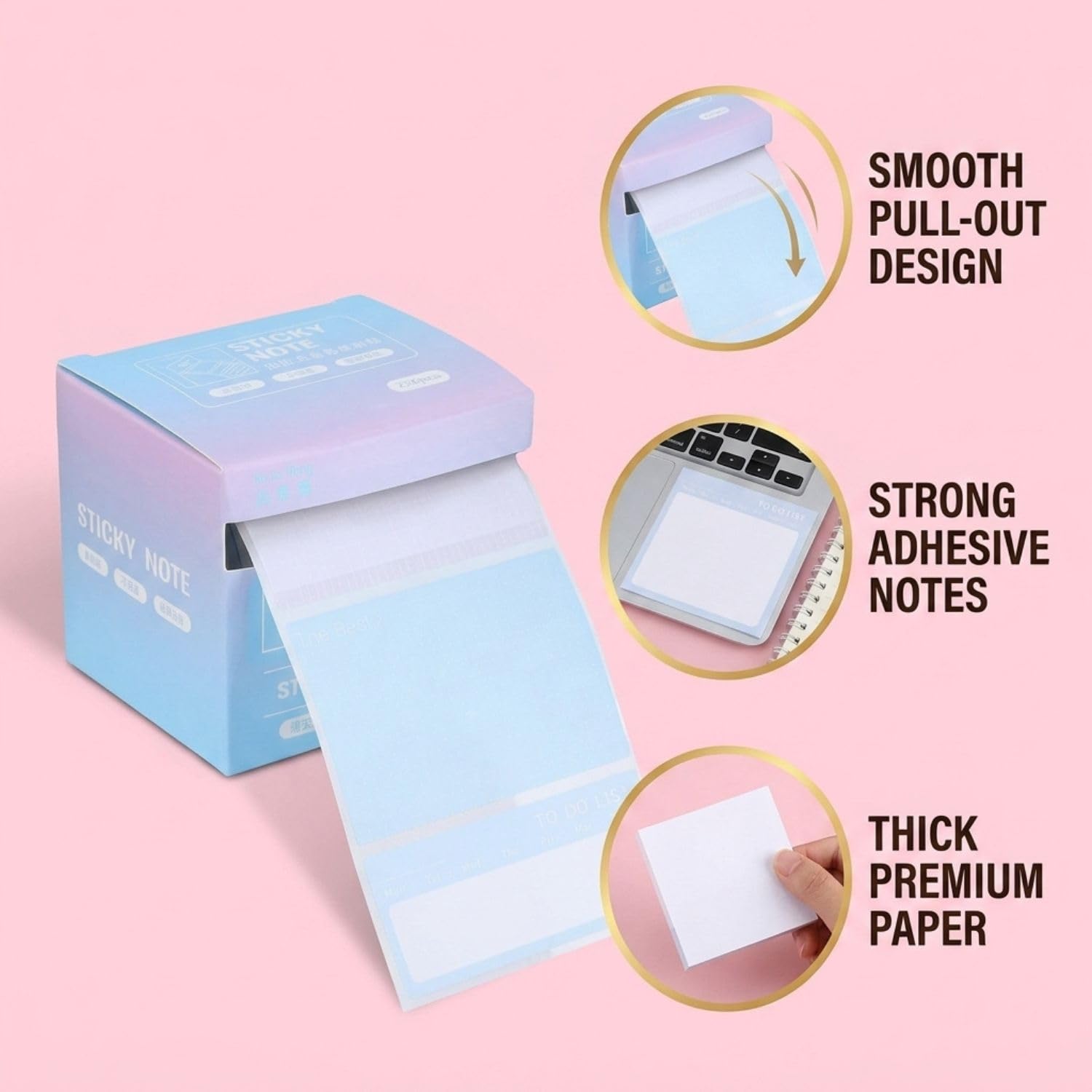 512 Pcs Pull-out Sticky Note Set With Dispenser, 8 Patterns Mini Sticky Notes Pad - Random Color