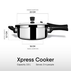 Xpress Cooker Triply Pressure Cooker Pan | Induction Based Cooker, Outer Lid Pressure Cooker, 3.5 Liters