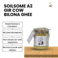 100% Pure A2 Gir Cow Ghee By Soilsome | Delicious & Nutrients Protein Fiber Vedic Bilona Method Healthy Desi Ghee Good For Laddus | (500ml) 16.9 Ounce | Jar Pack