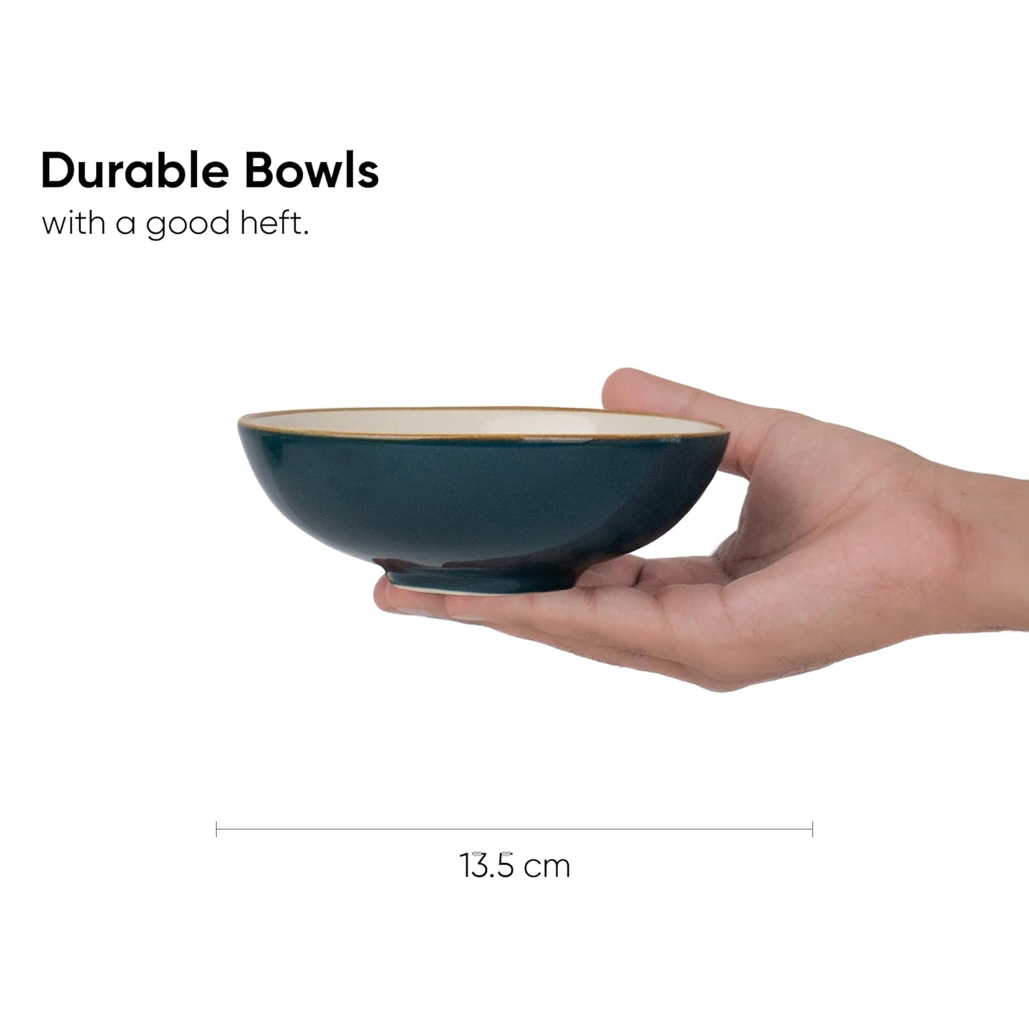 Ceramic Bowl Set Of 4 Pieces For Snacks - 13cm, Teal Ivory | Dessert Bowl With Glossy Finish - Premium Stoneware | Microwave Safe Halwa Plates