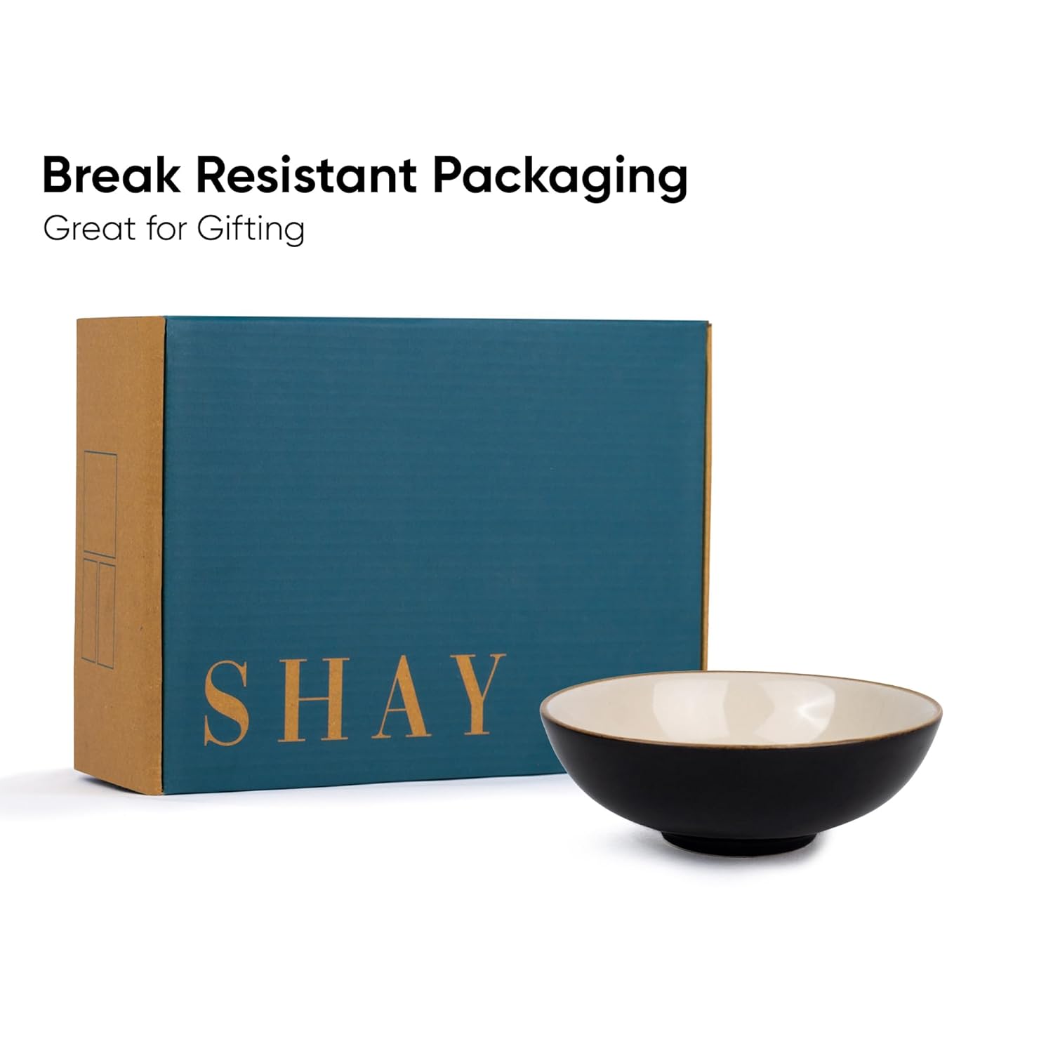 Ceramic Bowl Set Of 4 Pieces For Snacks - 13cm, Black Ivory | Dessert Bowl With Glossy Finish - Premium Stoneware | Microwave Safe Halwa Plates