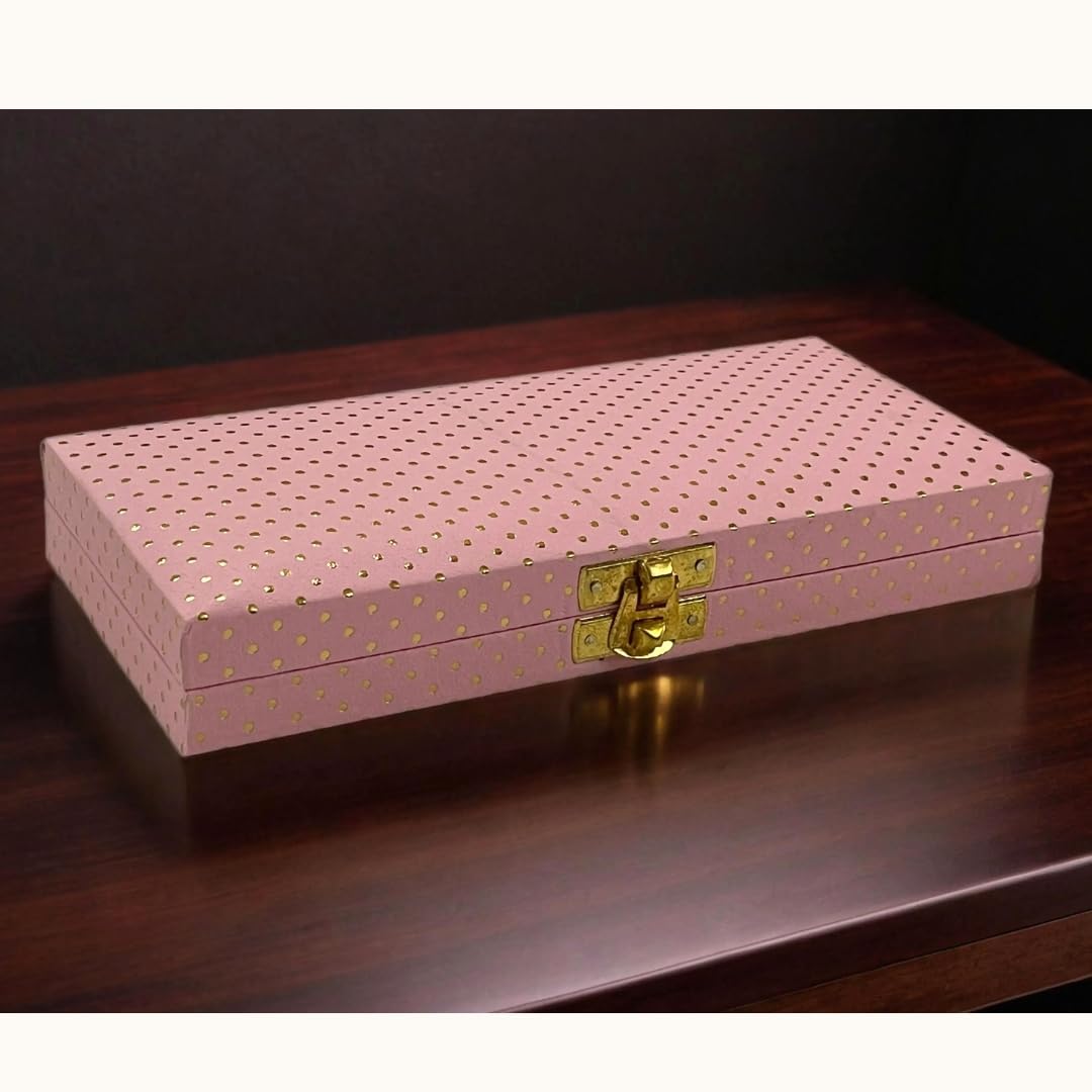 Decorative Shagun Cash Gift Box For Money Gaddi, Jewellery, Gifting Sagan Wedding Occasion, Dot Pattern, Leatherette Finish Rectangle Shape, Colour - Baby Pink