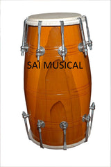 Indian Folk Musical Instrument Drum Nuts N Bolt Wooden Dholak - Orange | Dholak For Festival, Wedding, Satsang - Very Easy To Tune