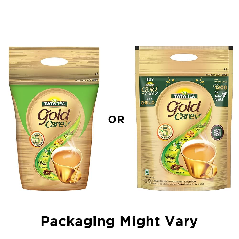 Tata Tea Gold Care Tea - 1 Kg, 35.2 Ounce | Goodness Of Elaichi, Ginger, Tulsi, Brahmi & Mulethi - Medium Caffeine Loose Leaves Chai Patti | Zip Lock Package