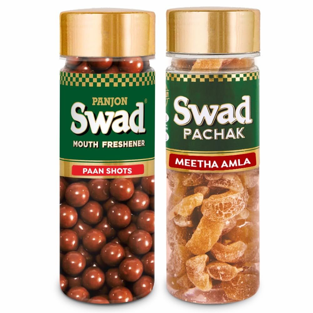 Panjon Swad Paan Shots & Meetha Amla Tasty 450gm, (225gm *2 Bottles) | After-Meal Mukhwas
