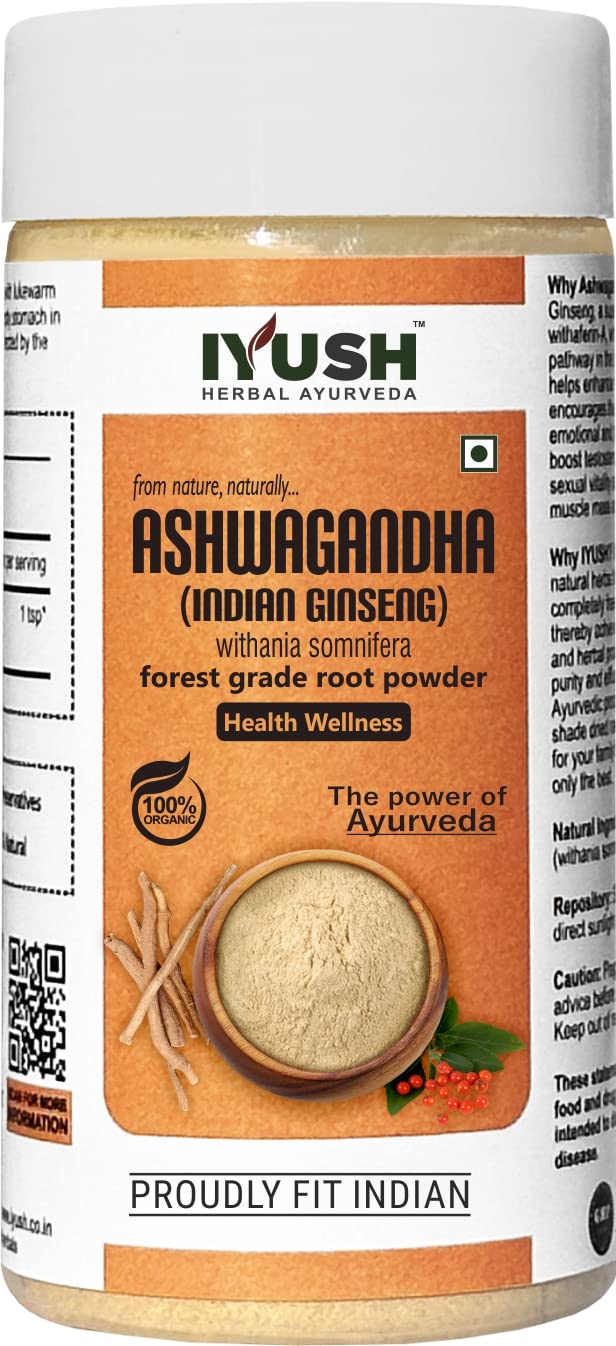 Iyush Herbal Ayurveda Ashwagandha Powder, Help Boost Immunity & Overall Health, 100% Forest Variety Herbs | 250gm 0.5lbs