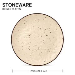 Ceramic Hand Glazed Stoneware Large Dinner Plates Set Of 4 - 10.6 Inch, Beige | Microwave Safe & Dishwasher Safe – Handcrafted Dinner Plates