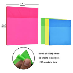 4 Colors Transparent Aesthetic Sticky Notes, Self Adhesive Sticky Note Pad, Memo Pads - 4 Pcs