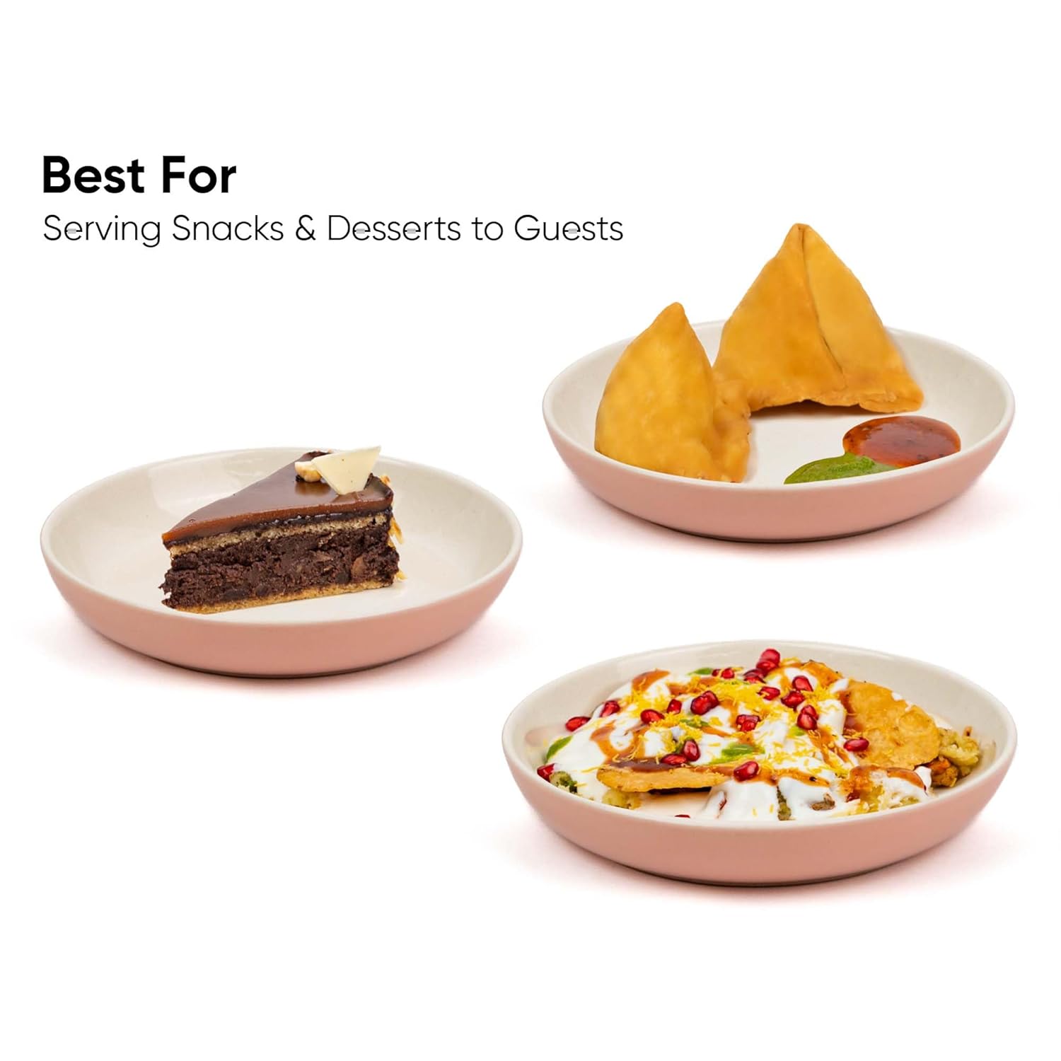 Snack Plates Set Of 6, Pink Slow Series | Snacks Plates Set - Dessert Plates | Small Plates With Glossy Finish - Deep Snack Plates | Microwave Safe & Chip Resistant