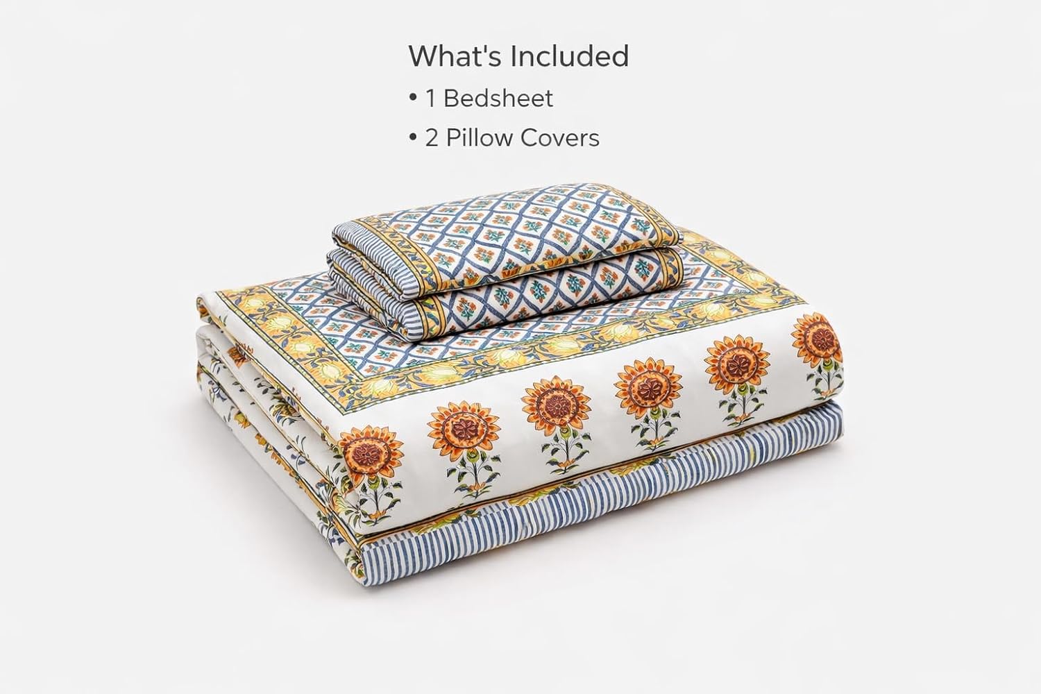 Pure Cotton Double Bedsheet For King Size With 2 Pillow Covers | 90 X 108 Inches, Mustard & Yellow | Ultra-Soft & Skin-Safe | Breathable Summer Comfort
