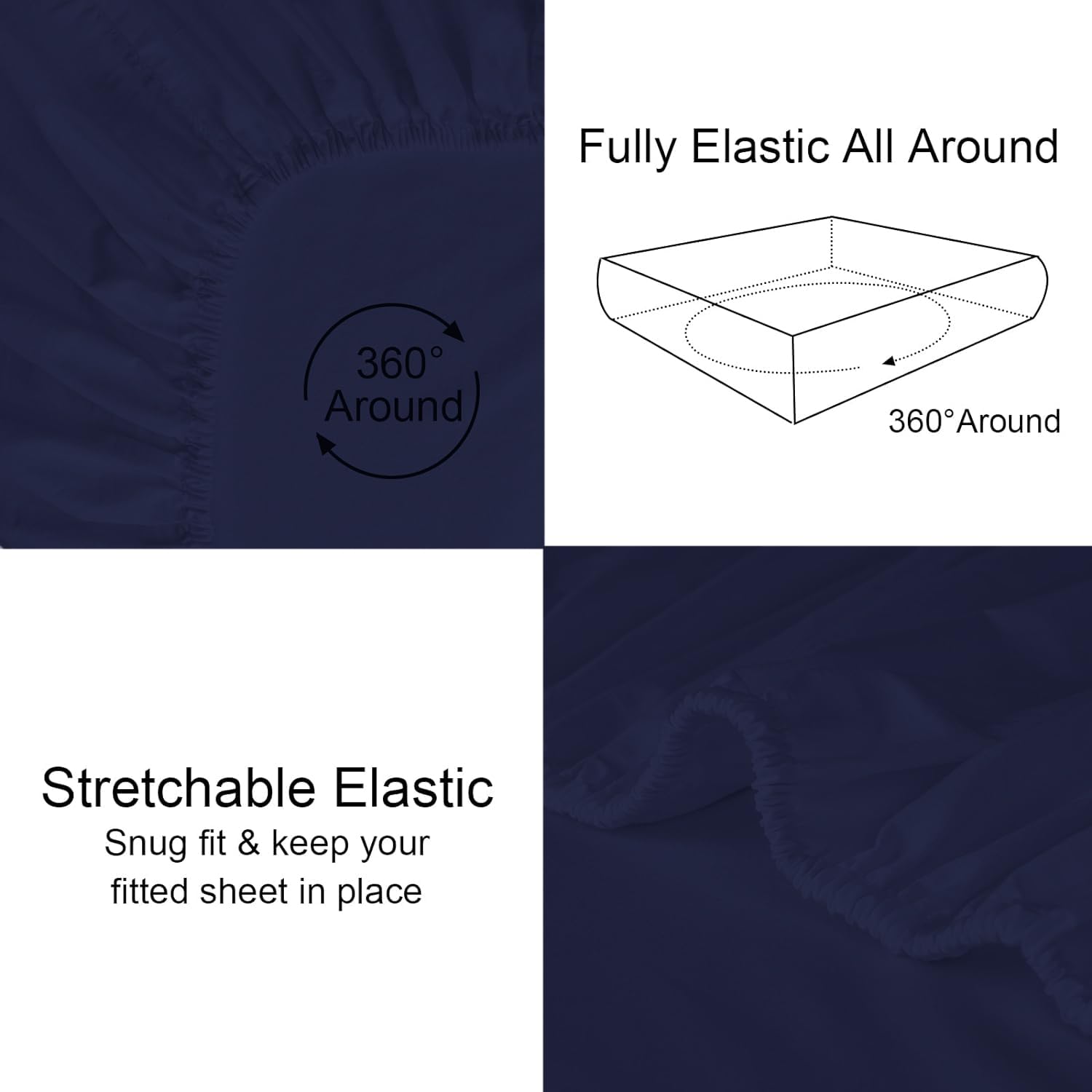 Striped Cotton Queen Size Fitted Bedsheet With 2 Pillow Covers - 60 X 80 + 12 Inches, Navy Blue | Soft & Durable | Perfect For All Seasons, Especially Summer