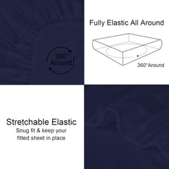 Solid King Size Fitted Bedsheet With 2 Pillow Cover - 72 X 78 + 12 Inches, Navy Blue | Comfortable, Wrinkle Resistant, Fade Resistant & Environmentally Friendly