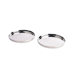 Designer Silver Stainless Steel Dry Fruit Tray Set Of 2 - Polka Series | Designer Steel Rajbhog Snack Side Plate - Multipurpose Small Thali Serving Platter | Serve Ware & Tableware