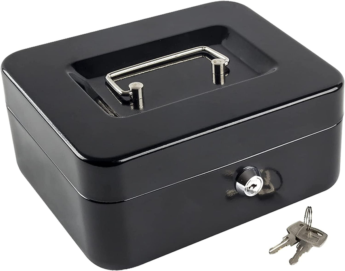 Lock Safe Metal Money Box With Key Storage Box, Cash Box With Money Tray, Money Saving Organizer For Kids, Jewellery Safe Locker With Plastic Coin Tray, Colour - Black