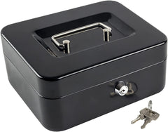 Lock Safe Metal Money Box With Key Storage Box, Cash Box With Money Tray, Money Saving Organizer For Kids, Jewellery Safe Locker With Plastic Coin Tray, Colour - Black