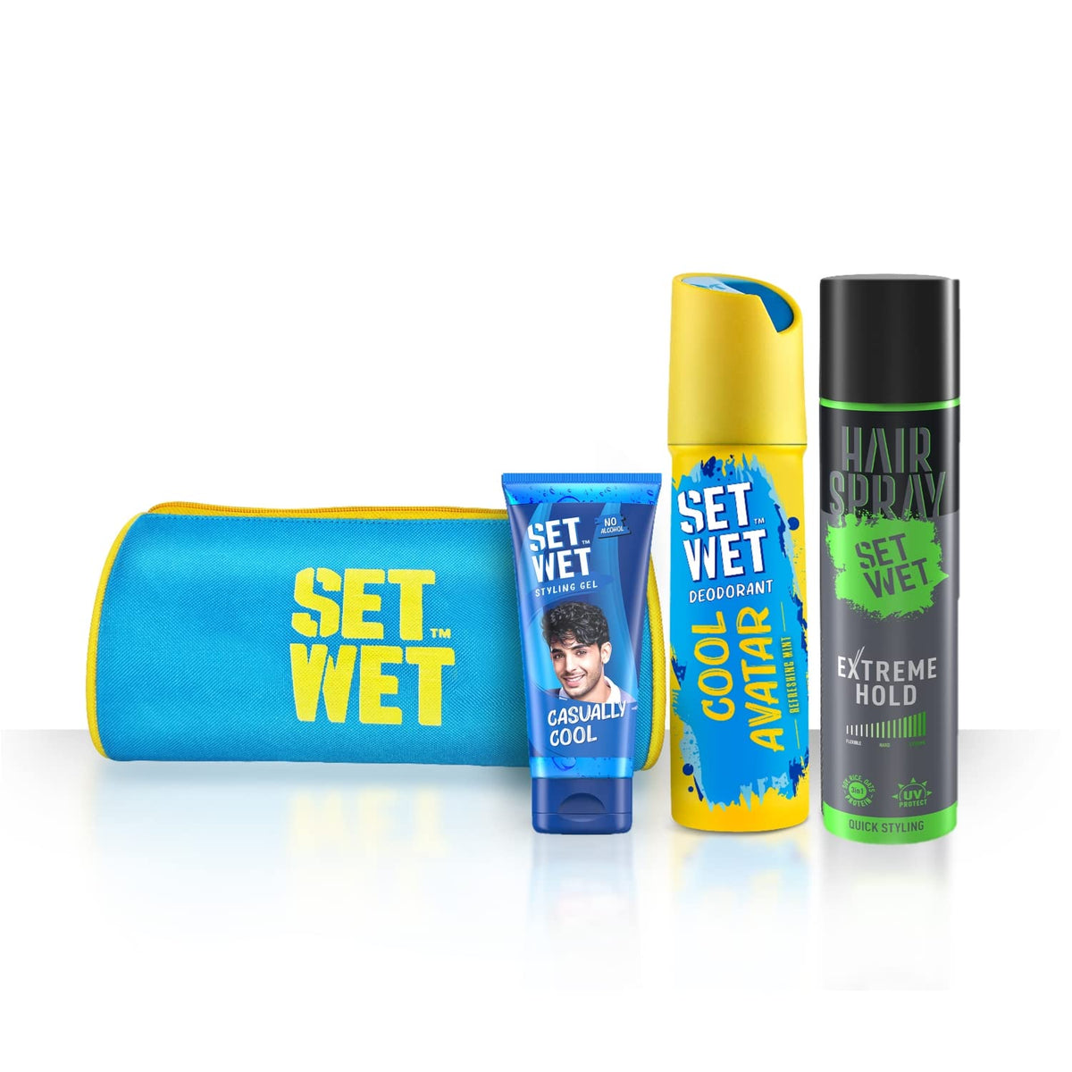 Set Wet Styling Kit Casually Cool Hair Gel For Men 100ml 3.4 Fl.oz. + Extreme Hold Hair Spray For Men 200ml 6.7 Fl.oz. + Cool Avatar Deodorant Perfume For Men 150ml 5 Fl.oz.