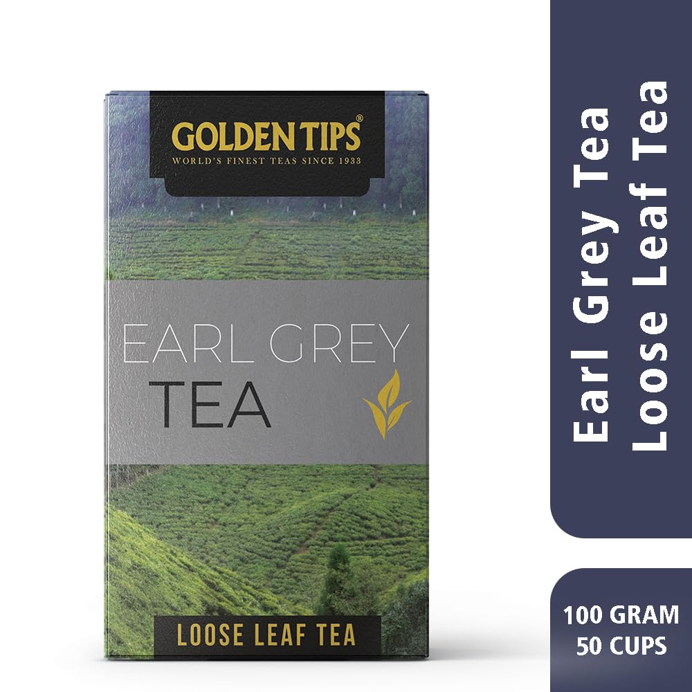 Golden Tips Earl Grey Black Tea - 100gm Paper Box, 3.5 Ounce, 50 Cups | Blended With Pure Oil Of Bergamot - Brew Hot Or Iced Tea | Low Caffeine Loose Leaf Tea