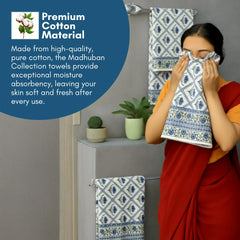 Mafatlal Madhuban Premium Waffle Cotton 1 Bath & 2 Hand Towel 700 Gsm | Hand Printed Floral Design Lightweight, Quick Dry Towel (Lolite) - 3 Pcs