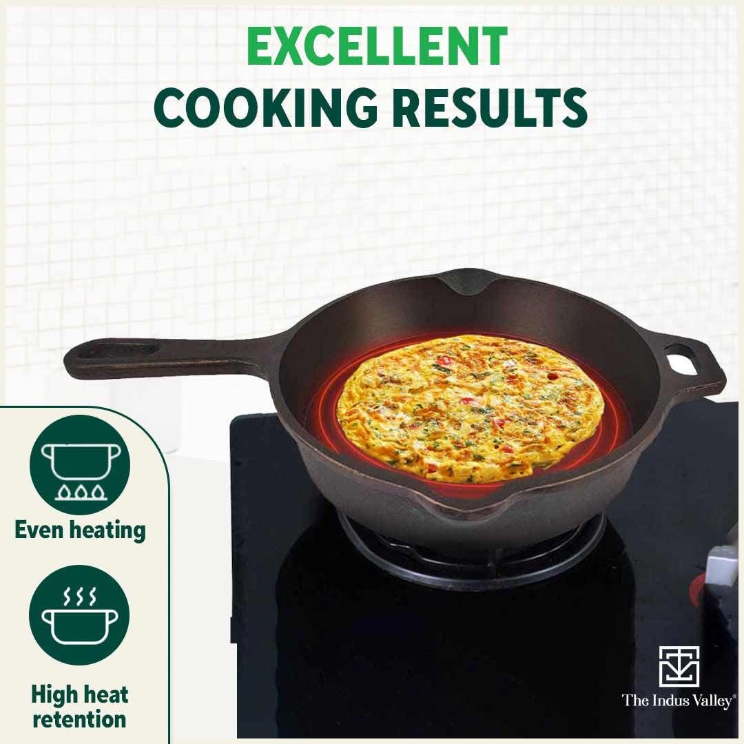 Super Smooth Black Cast Iron Cookware Set - Tawa 30.5 Cm + Kadai 25.4 Cm, 2.5 Liters + Fry Pan 25.4 Cm, 1.9 Liters | Kitchen Cooking Combo Pots & Pans Set Of 3 Pcs - Naturally Nonstick