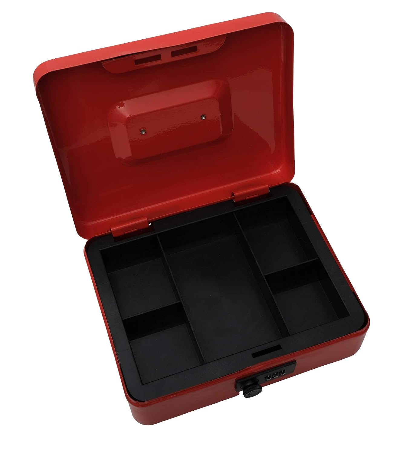Metal Cash Box With Number Combination Lock, Size - Medium, Colour - Red, Material - Iron, Special Feature - Removable Tray