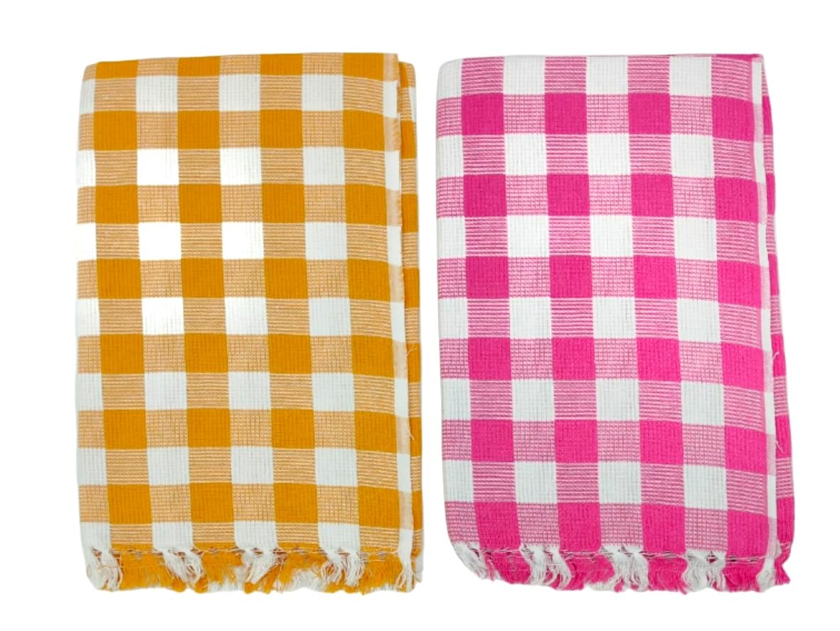 Bombay Dyeing Rimzim 100% Cotton Printed Soft & Slick Quick Drying Bath Towels 500 Gsm (Orange & Pink) - 2 Pcs