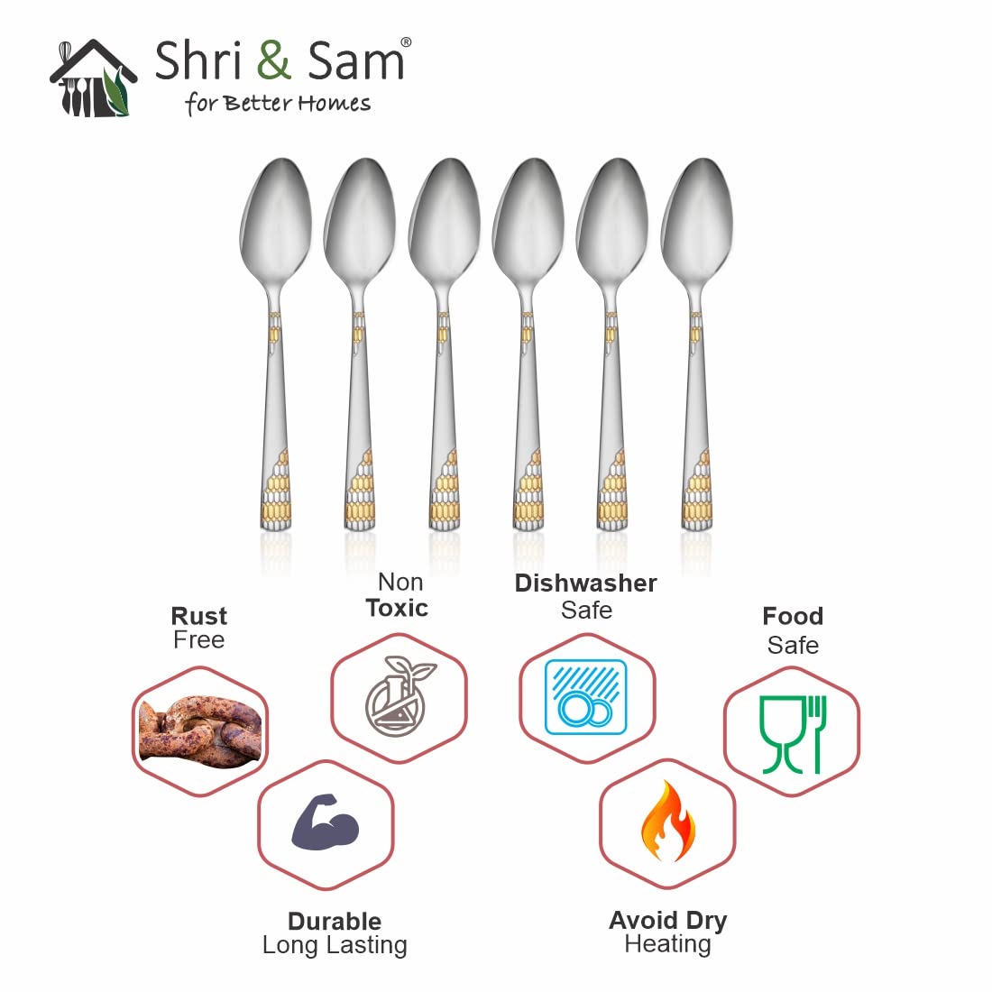 Stainless Steel Lavish Desert Spoon Set Of 6 Pieces, Silver | Easy To Clean & Dishwasher Safe