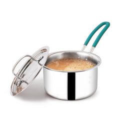 Triply Stainless Steel Sauce Pan Or Milk Pan With Steel Lid For 2-3 People | Small, 16.7cm, 6.6 Inch, 1.4 Liters, 0.9 Kg - Induction Friendly, Nonstick 3-Layer Body, 100% Pure & Toxin-Free