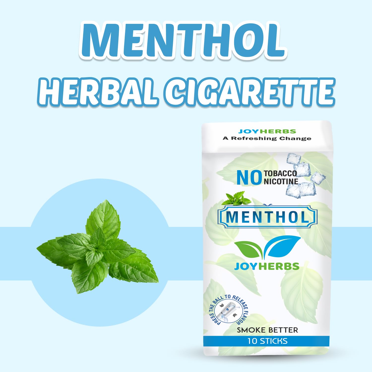 Herbal Cigarettes For Smoking 100% Tobacco Free & Nicotine Free Mint Flavoured King Size Herbal Smoke Sticks Pack Of 10 | Tobacco And Cigarette Alternatives - Quit Smoking Products
