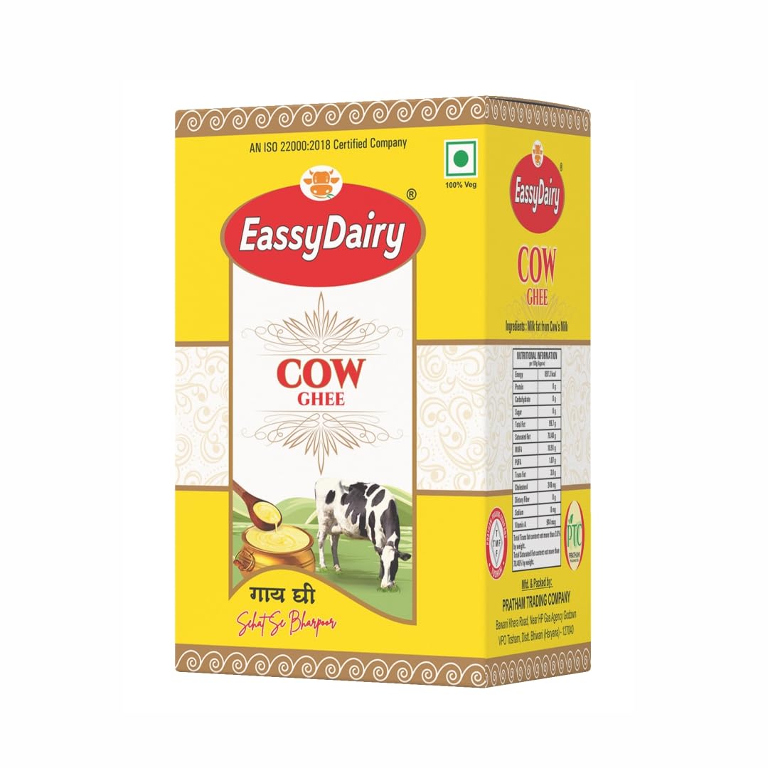 Natural Pure Desi Cow Ghee By EassyDairy | Naturally Rich Taste & Aroma Desi Pure Ghee Perfect For Dishes | (1 Litr) 33.8 Ounce | Box Pack
