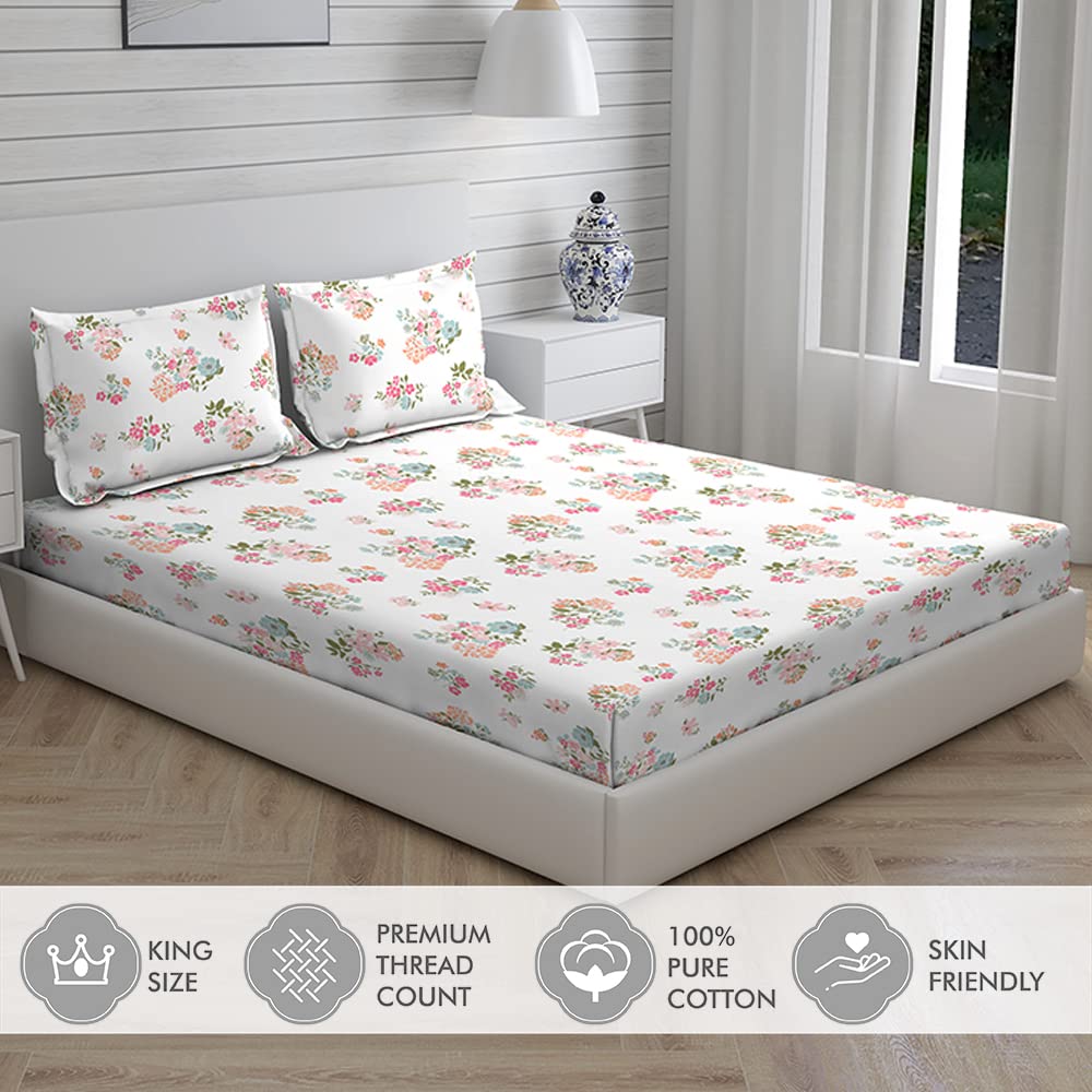 Cotton Bedsheet For King Size With Pillow Cover Set - 108x108 Inches, White | Breathable & Light Weight, All Season Comfort-Ideal For Daily Use & Gifting Bedsheet