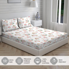 Cotton Bedsheet For King Size With Pillow Cover Set - 108x108 Inches, White | Breathable & Light Weight, All Season Comfort-Ideal For Daily Use & Gifting Bedsheet