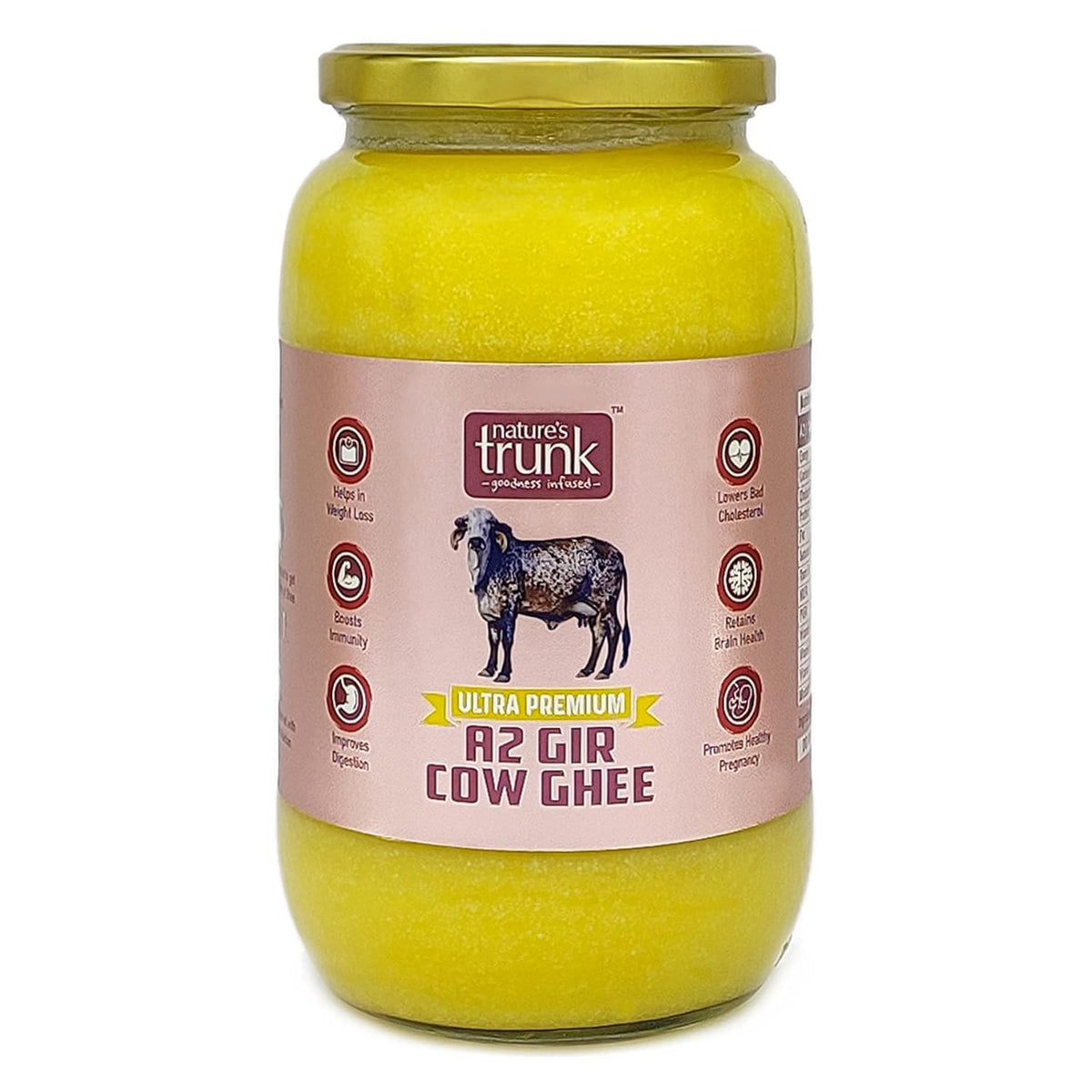 Natural A2 Desi Gir Cow Ghee By Nature'S Trunk | Vedic Bilona Method Healthy & Tasty Gir Cow Ghee Good For Overall Health | (1 Litre) 33.8 Ounce | Jar Pack
