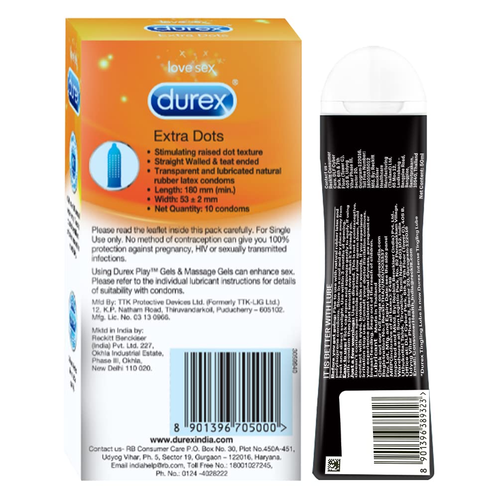 Pleasure Packs (Durex Intense Tingling Lube 50ml, Extra Dots 10s)