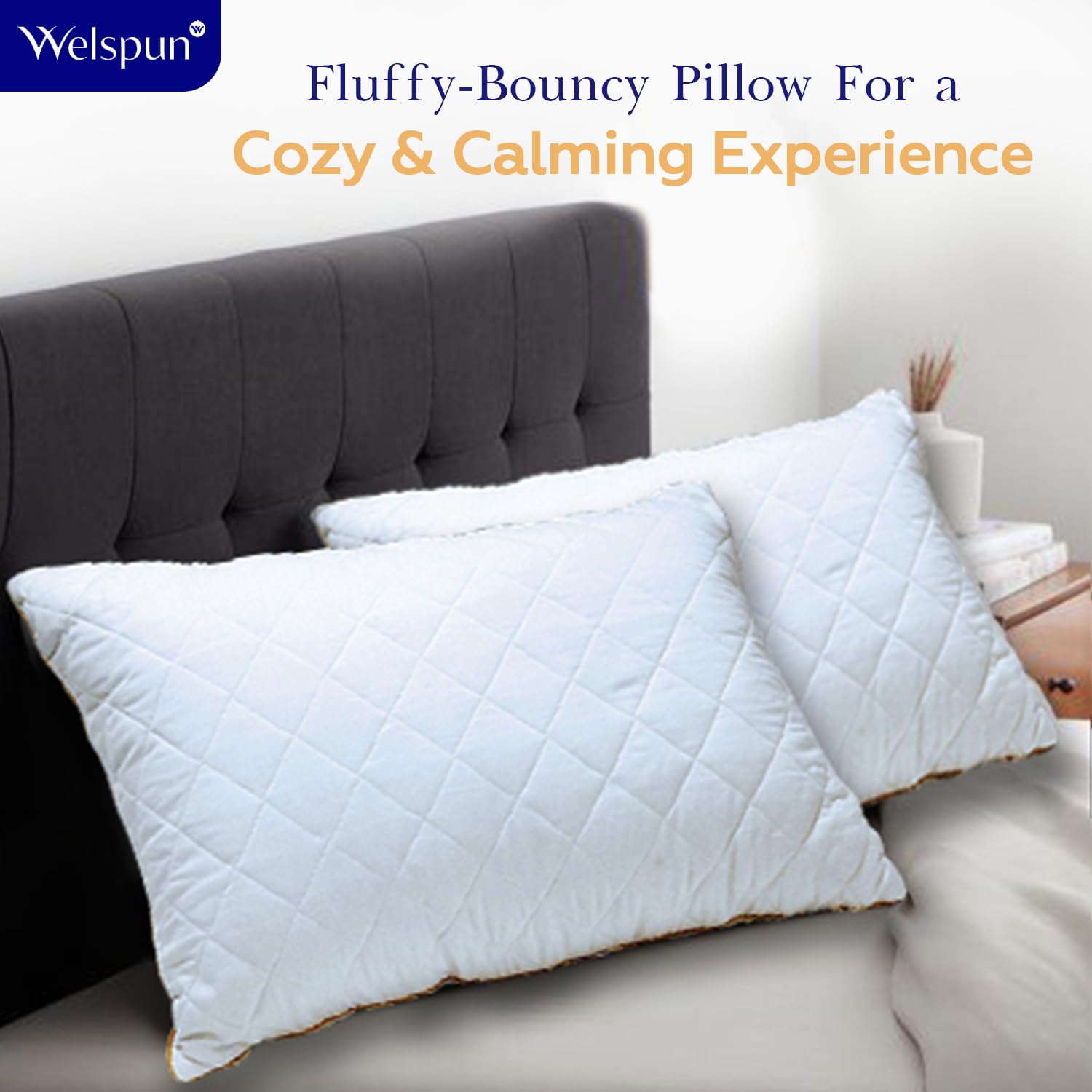 Quilted Pillow, Luxury Queen Size, Bed White Microfiber Pillows - 43 X 69 Cm | Extra Soft Filled, Down Alternative Hypoallergenic Pillows | Neck Support, Machine Washable - Set Of 2