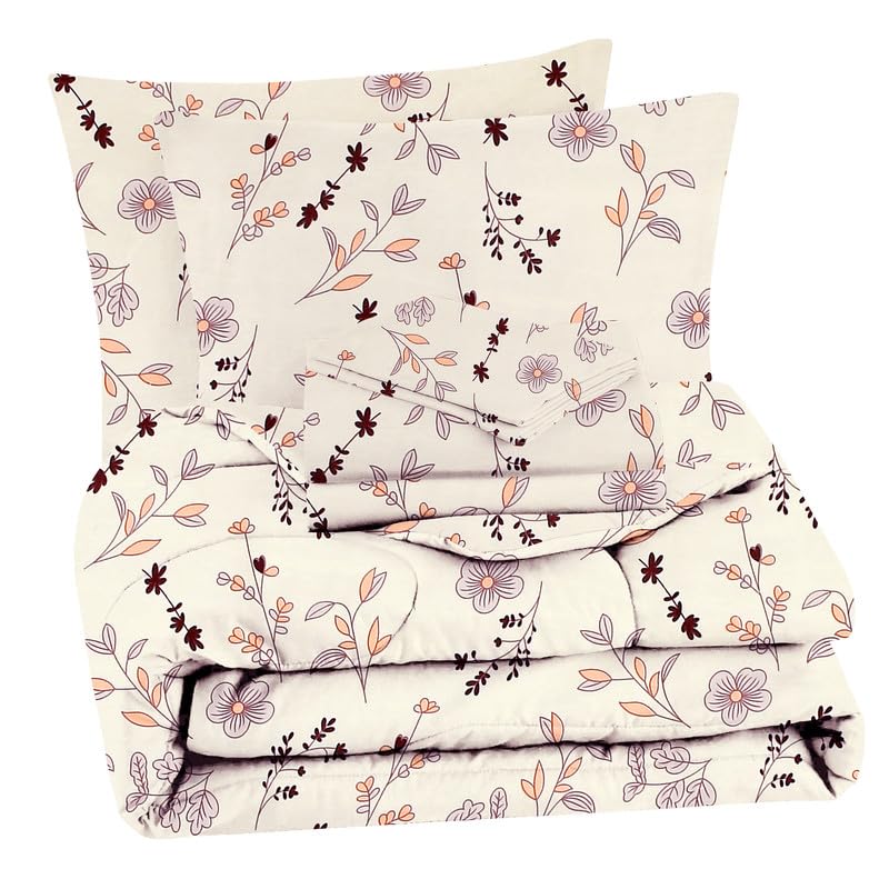 Double Bedsheet 1 Comforter 2 Pillow Covers - 90 X 100 Inches, Beige, 4 Pcs Bedding Set | Cotton Summer Ac Comforter Set King Size Double Bed