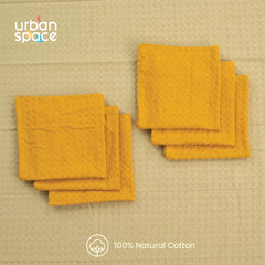 Urban Space 100% Cotton Waffle Multipurpose Hand Towel 150 Gsm | For Kitchen, Machine Washable & Reusable - Set Of 6 (Mustard)