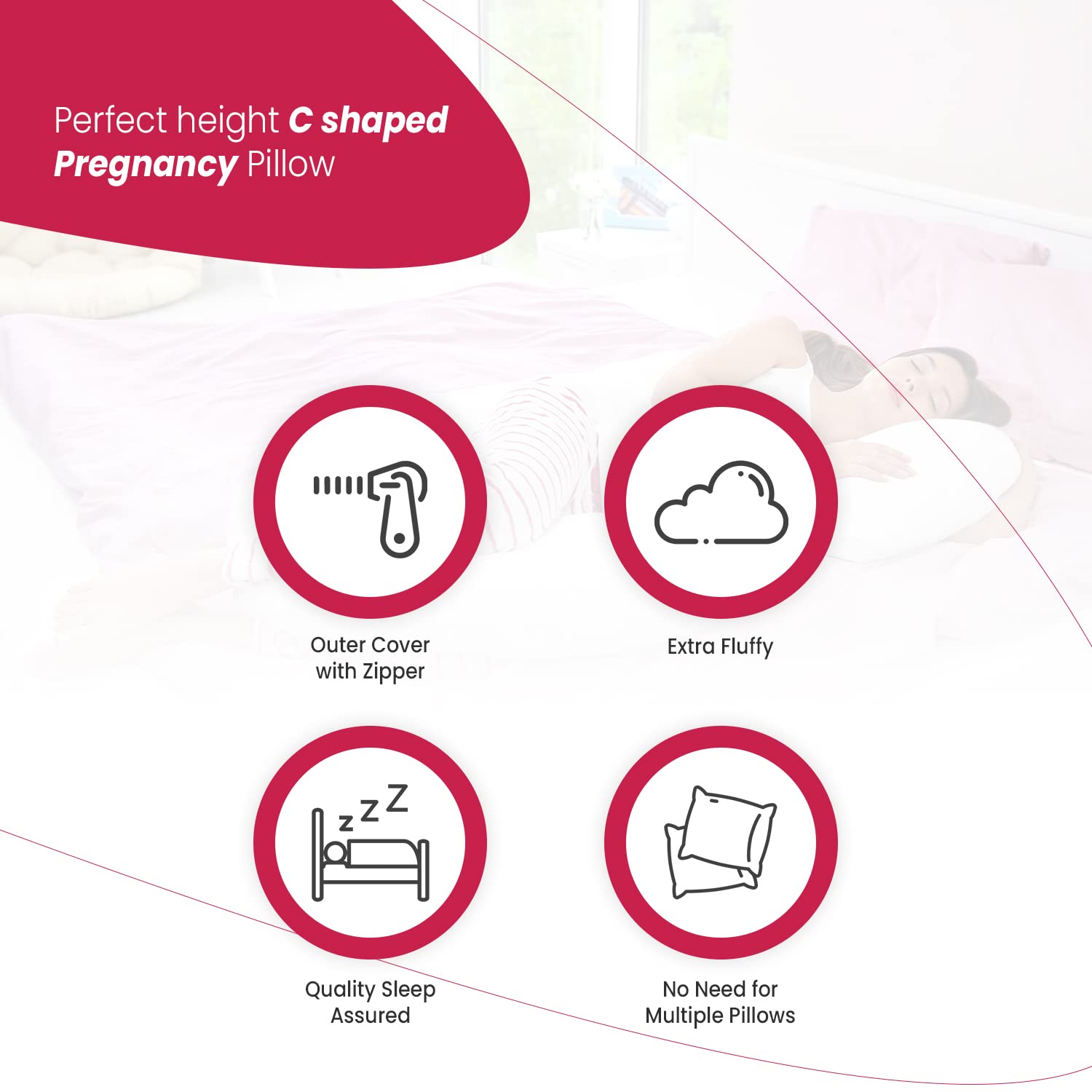 C Shaped Pregnancy Pillow, Full Body Pillow, Maternity Pillow, Dark Pink | Pregnancy Pillow For Sleeping With Removable Cover - Support For Back, Legs, Belly, Hips For Pregnant Women
