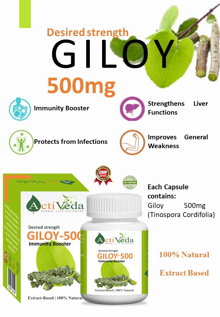Activeda Giloy 500, Double The Strength To Boost The Immune System, No Side Effects & Suitable For Daily Use | 30 Capsules 50gm 0.1lbs