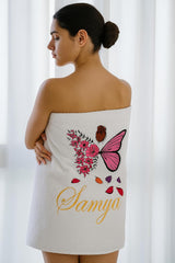 Turtlelittle 100% Cotton Vanity Butterfly Lady Personalised Bath Towel For Women 600 Gsm (White)