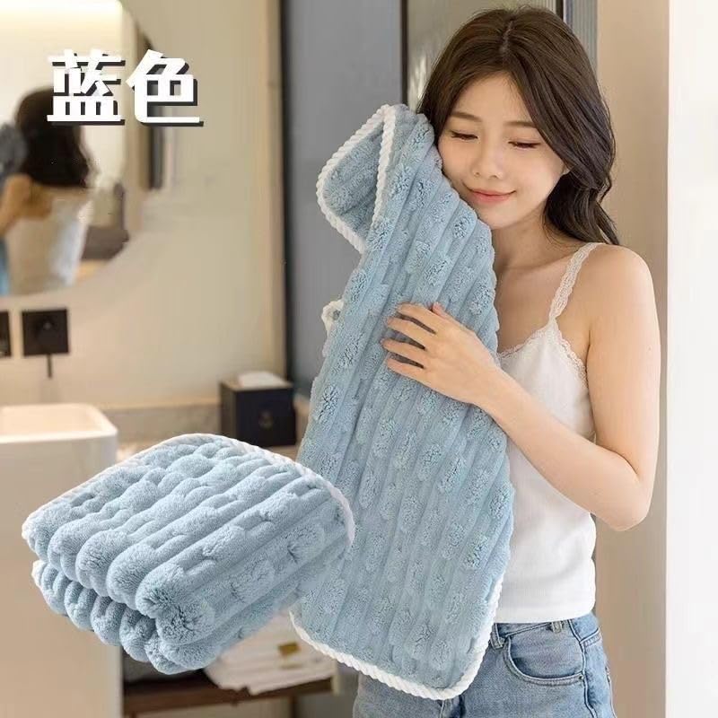 HomeCloud Korean Bath & Face Towel 400 Gsm | Plush Soft & Luxury Towel Set With Hanging Loop | 3x Softer Than Cotton Towels | Set Of 2 (Boxes Blue)